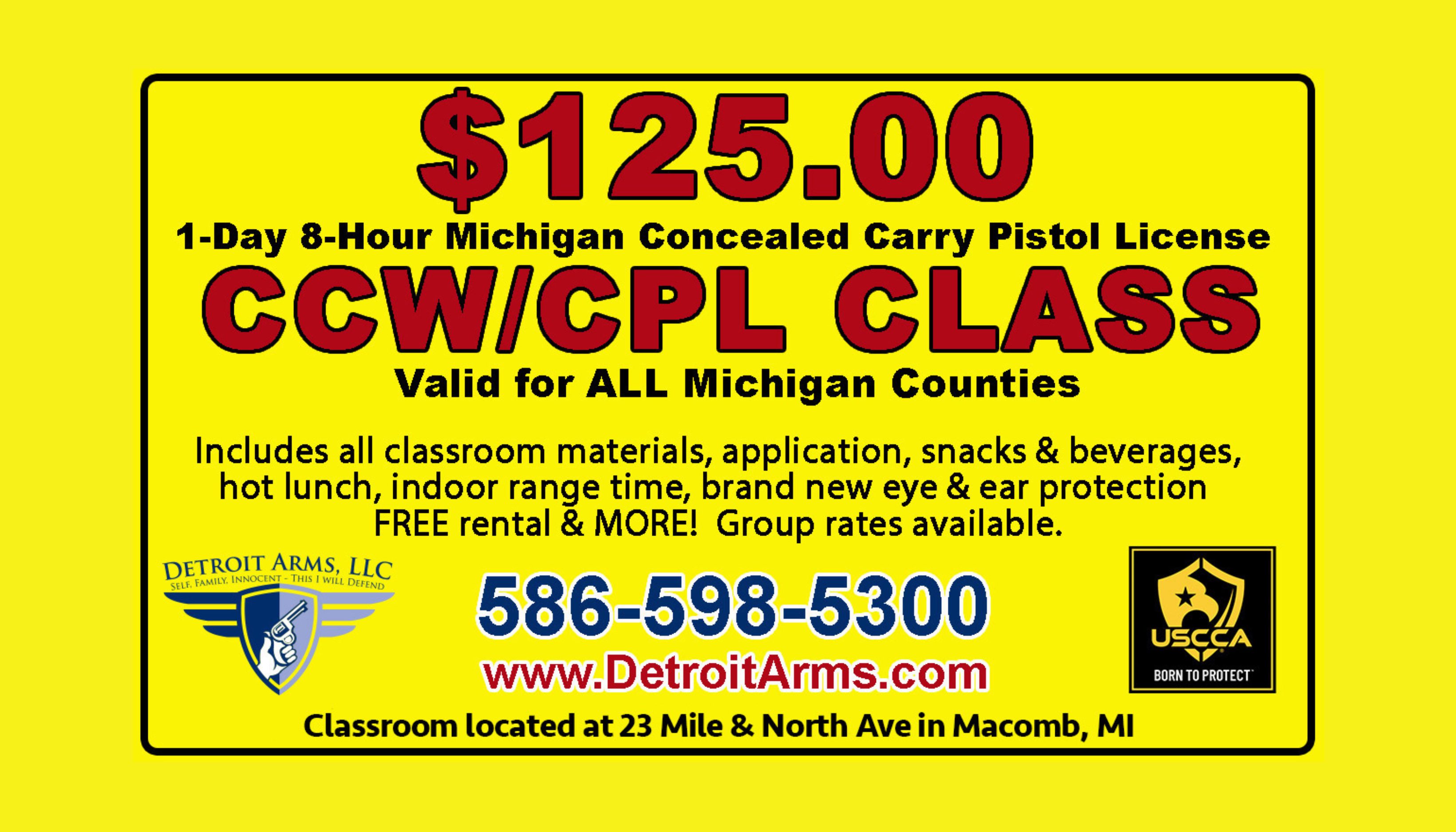 1-Day Michigan Concealed Carry CCW/CPL Class